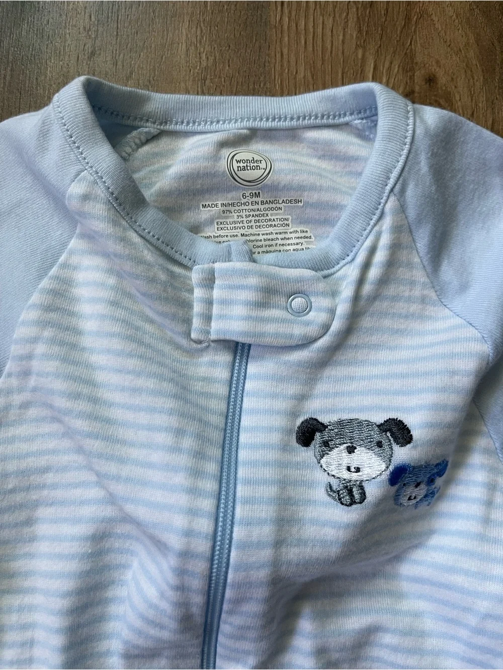 wonder nation Light Blue & White Striped Footed One-Piece
